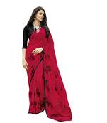 Red printed georgette saree with blouse
