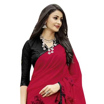 Red printed georgette saree with blouse 2