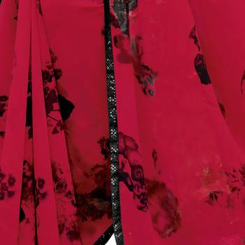 Red printed georgette saree with blouse 4