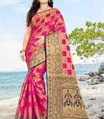 Pink Printed Banarasi Silk Saree With Blouse