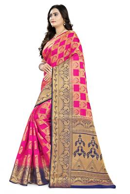 Pink Printed Banarasi Silk Saree With Blouse 2