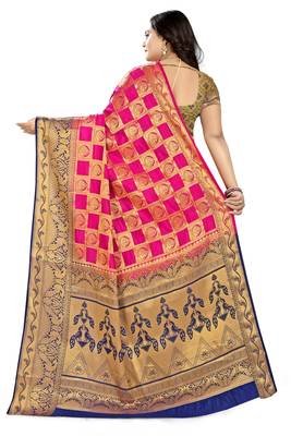 Pink Printed Banarasi Silk Saree With Blouse 4