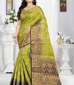 Green Printed Banarasi Silk Saree With Blouse