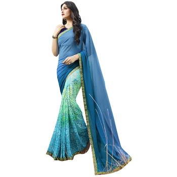 multicolor embroidered georgette saree with blouse 1