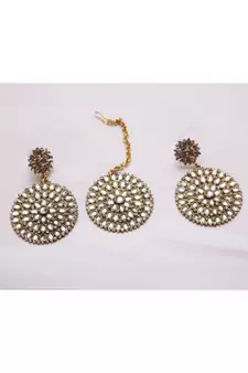 White stone studded bridal maang tikka set