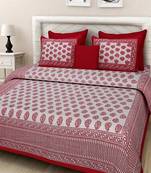 Dreamy Zone Red Printed King Size Bedsheet with 2 Pillow Cover