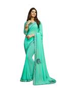 Turquoise embroidered georgette saree with blouse