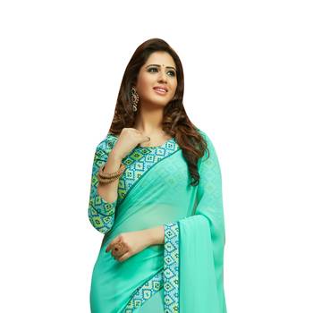 Turquoise embroidered georgette saree with blouse 2