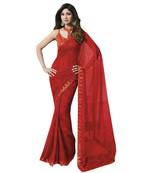 Red printed chiffon saree with blouse