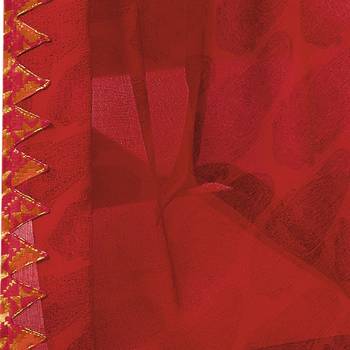 Red printed chiffon saree with blouse 4