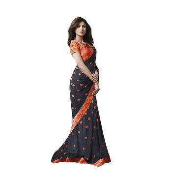 Black printed georgette saree with blouse 5