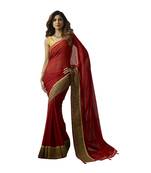 Maroon printed chiffon saree with blouse