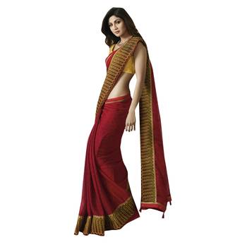Maroon printed chiffon saree with blouse 2