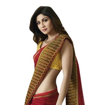 Maroon printed chiffon saree with blouse 3