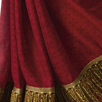 Maroon printed chiffon saree with blouse 5
