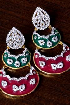 American Diamond Embellished Meenakari Worked Enameled Dangler 216ED10