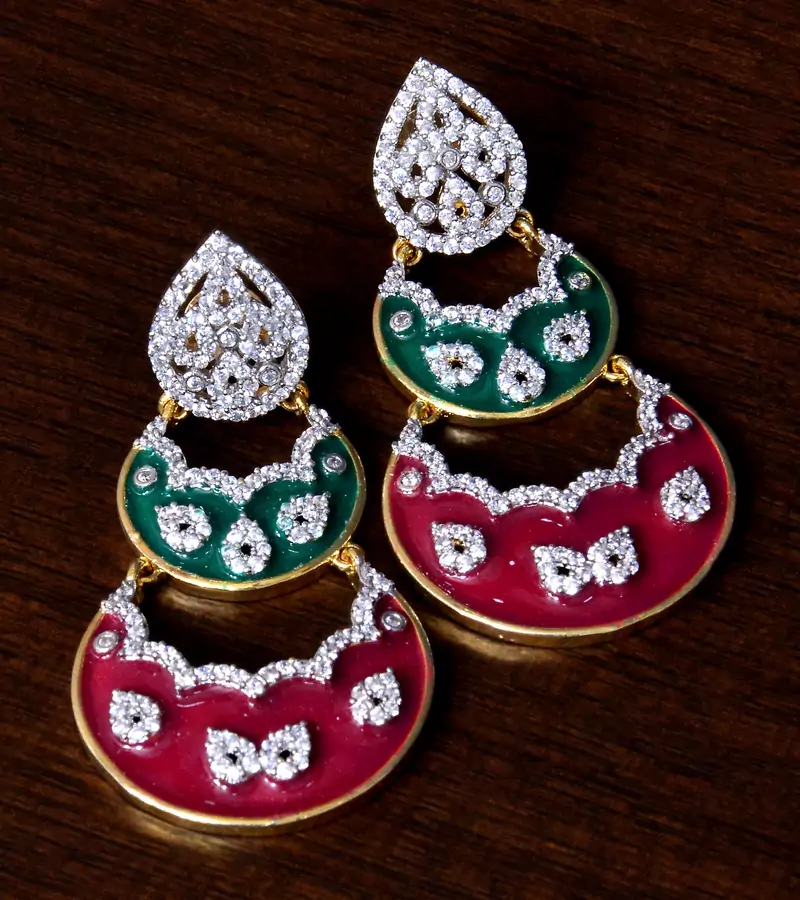 American Diamond Embellished Meenakari Worked Enameled Dangler 216ED10
