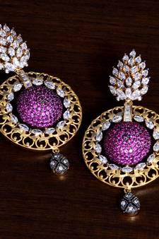 American Diamond and Ruby Embellished Designer Dangler 216ED11