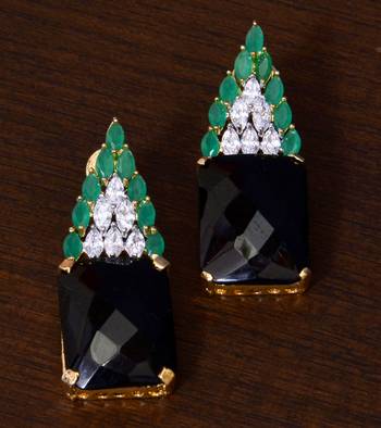 Sapphire and Emerald Embellished American Diamond Earrings 216ED26 1