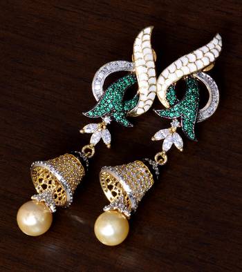 Emerald and Meenakari Worked Enameled American Diamond Earrings 216ED36 1