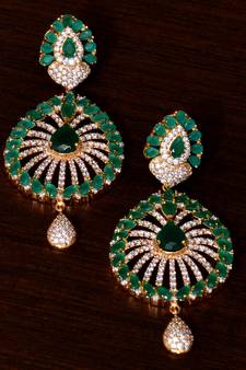 Emerald and AAA CZ Stone Embellished American Diamond Earrings 216ED56