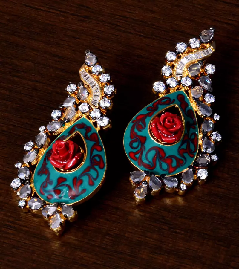 Meenakari Worked Enameled American Diamond Earrings 216ED65