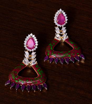 Ruby Stone and Meenakari Worked Enameled American Diamond Earrings 216ED69 1