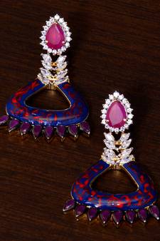 Ruby Stone and Meenakari Worked Enameled American Diamond Earrings 216ED70