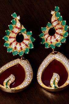 Emerald and Ruby Stone Embellished Designer American Diamond Earrings 216ED96