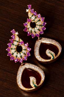 Ruby Stone Embellished Designer American Diamond Earrings 216ED97
