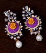 Pearl and American Diamond Embellished Purple Earrings 216ED126