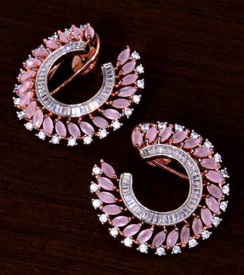 Baby Pink and AAA CZ Embellished American Diamond Earrings 216ED250 1