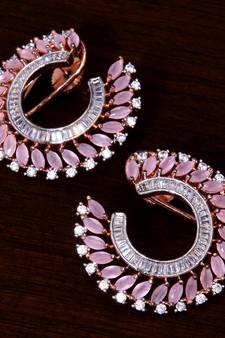 Baby Pink and AAA CZ Embellished American Diamond Earrings 216ED250