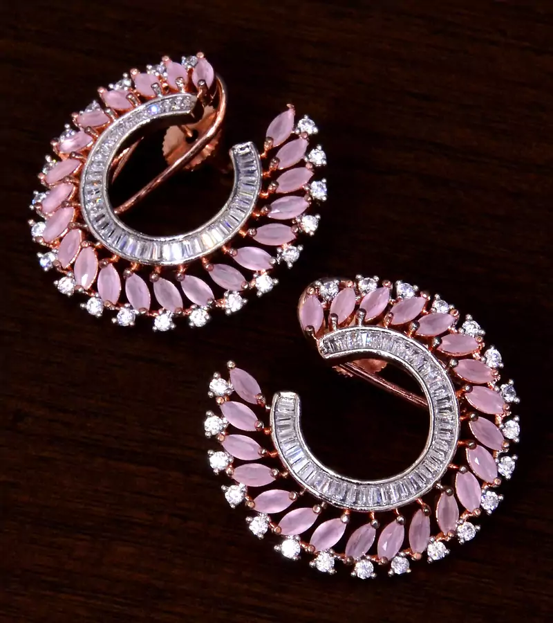 Baby Pink and AAA CZ Embellished American Diamond Earrings 216ED250