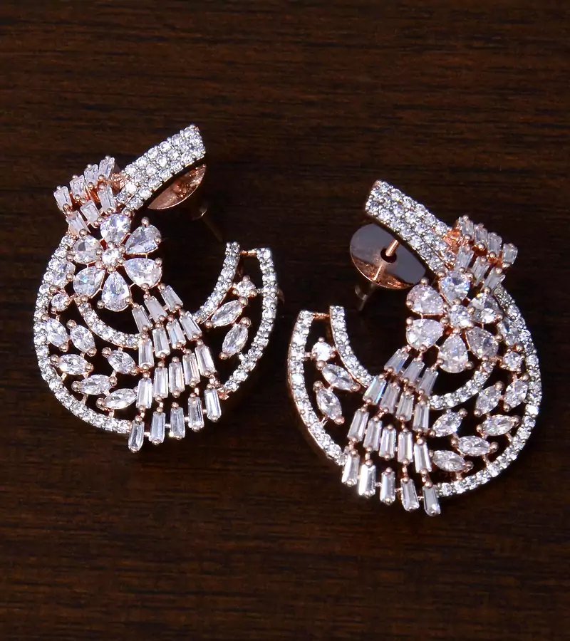 Rose Gold Plated AAA CZ Embellished American Diamond Earrings 216ED252