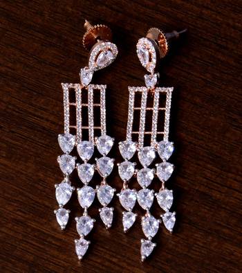 Rose Gold Plated AAA CZ Embellished American Diamond Earrings 216ED255 1