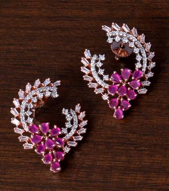Ruby Stone and AAA CZ Embellished American Diamond Earrings 216ED258 1