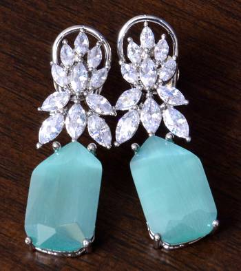 Rhodium Plated Peach and AAA CZ Embellished American Diamond Earrings 216ED260 1