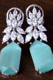 Rhodium Plated Peach and AAA CZ Embellished American Diamond Earrings 216ED260
