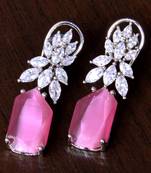 Rhodium Plated Baby Pink and AAA CZ Embellished American Diamond Earrings 216ED261