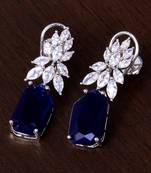 Rhodium Plated Sapphire and AAA CZ Embellished American Diamond Earrings 216ED262
