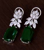 Rhodium Plated Green and AAA CZ Embellished American Diamond Earrings 216ED263