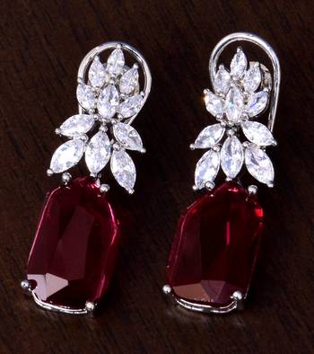Rhodium Plated Ruby and AAA CZ Embellished American Diamond Earrings 216ED264 1