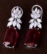 Rhodium Plated Ruby and AAA CZ Embellished American Diamond Earrings 216ED264