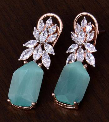 Rose Gold Plated Peach and AAA CZ Embellished American Diamond Earrings 216ED265 1