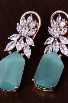 Rose Gold Plated Peach and AAA CZ Embellished American Diamond Earrings 216ED265