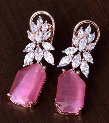 Rose Gold Plated Baby Pink and AAA CZ Embellished American Diamond Earrings 216ED266 1