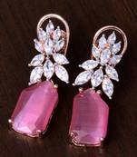 Rose Gold Plated Baby Pink and AAA CZ Embellished American Diamond Earrings 216ED266