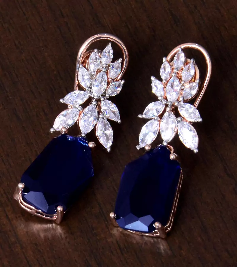 Rose Gold Plated Sapphire and AAA CZ Embellished American Diamond Earrings 216ED267