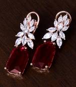 Rose Gold Plated Ruby and AAA CZ Embellished American Diamond Earrings 216ED269